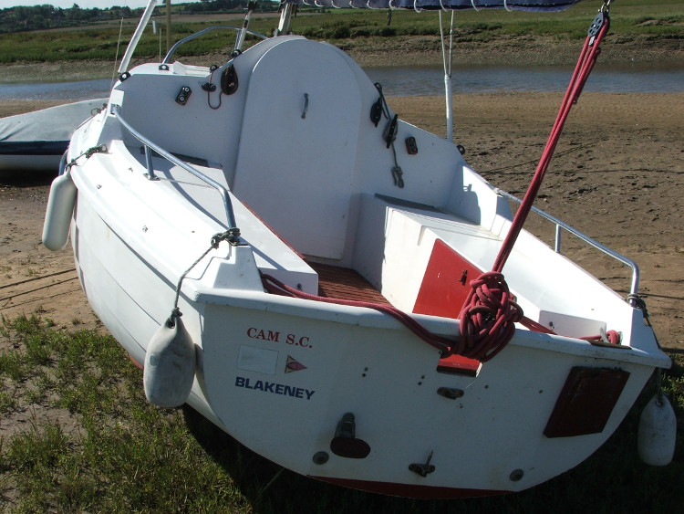 The stern of Buzznack II beached at Blakeney